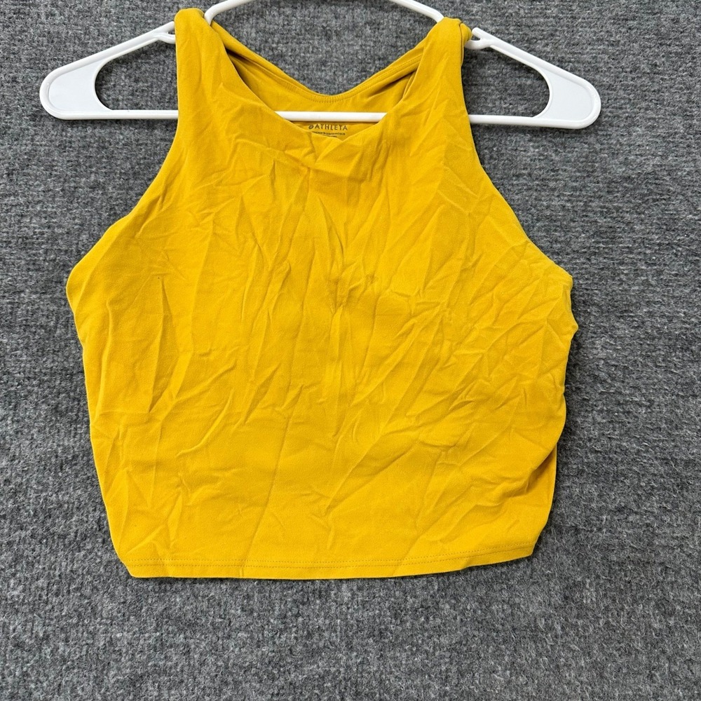 Athleta Tank Top Womens Size M Yellow High Neck Racerback Crop Yoga Built-in Bra